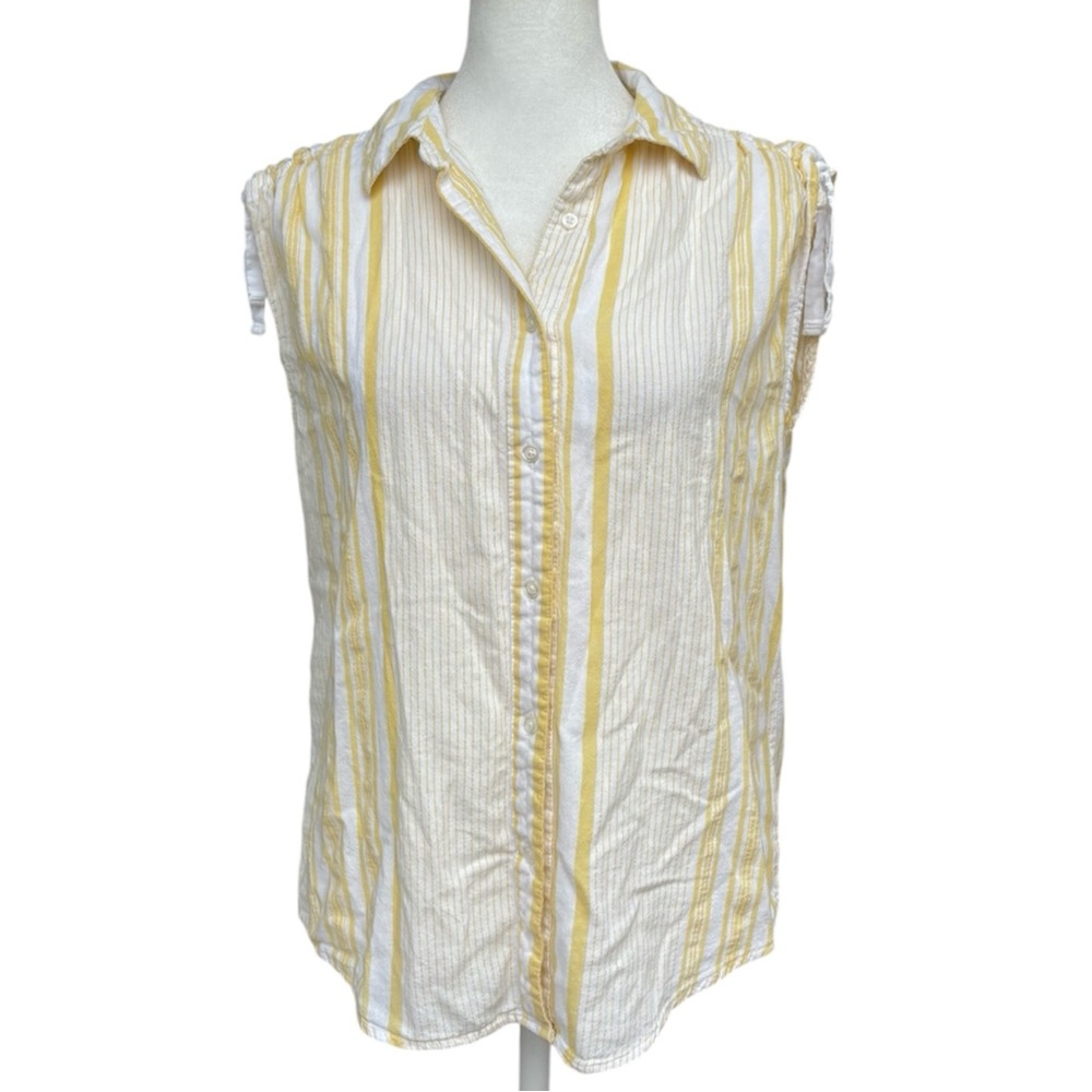 Maurices Yellow Striped Button Up Sleeveless Top